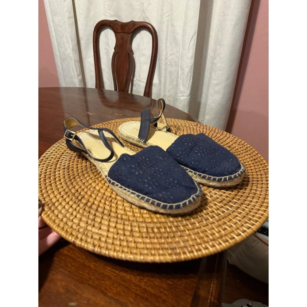 Talbots Navy Blue Eyelet Espadrille Flats Ankle Strap Shoes Womens 8